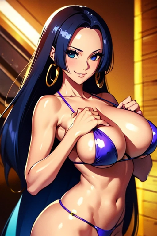 good, ((Big Breasts)), smile, Micro Bikini, Shiny Hair, Shiny skin, Big Breasts