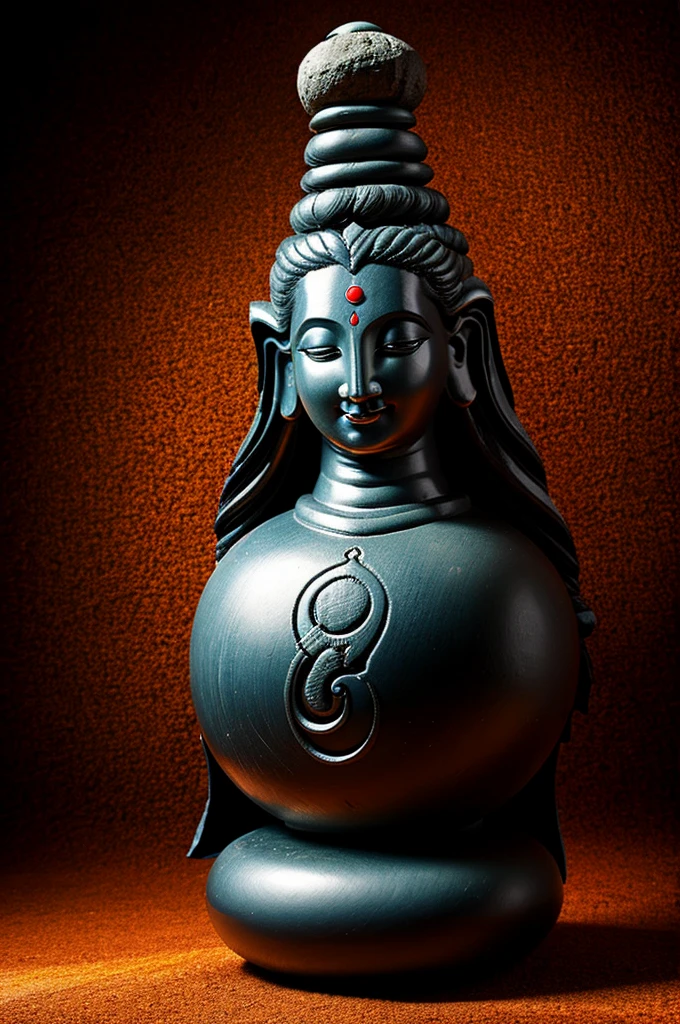Photo of Indian god annpurna devi sitting on the base and A round metal pot in only
left hand and a big spoon metal in right hand and spoon in angle 180
