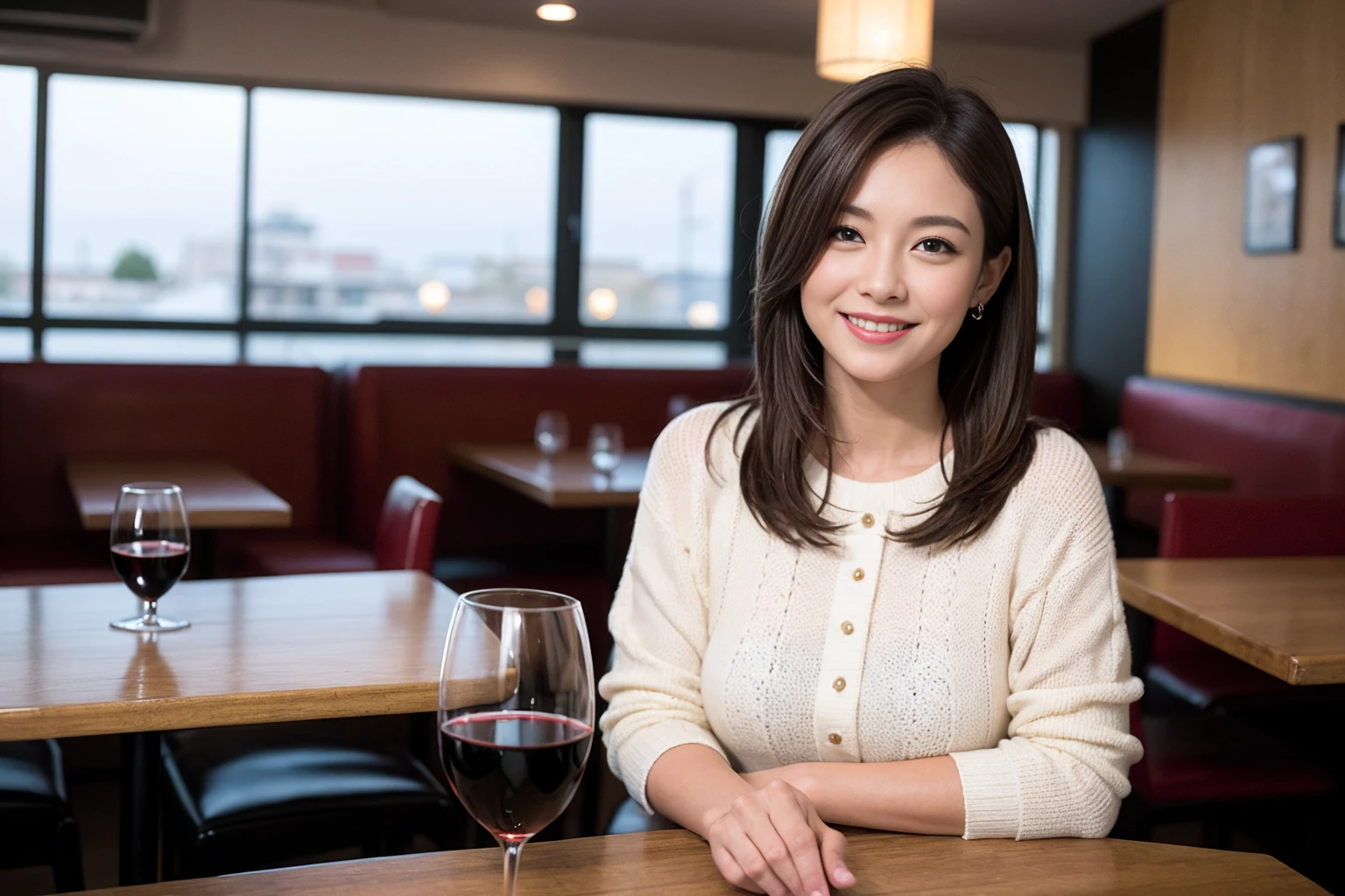 ((Highest quality、8K、masterpiece:1.3))、Shortcuts、cute、slimカップル、modelカップル、actress男優、(Realistic, Intricate details:1.2), full-course dinner、Wine Party、Amazing view of the sunset sky and clouds、A bright smile、short hair,Bright Face、45 years old), 42 years old, red wine 、Appetizers、Italian food、Wine bottle、Champagne、sparkling wine、Two beauties、Brown Hair、Shortcuts、Long sleeve shirt、dress、Beautiful woman 1, (slimな顔), (The body is slim), (Brown Hair), (Shortcuts), cheeks turn a little red,Attractive beauty、restaurant, In a prominent place (From the waist up) Nova Frog Style, actress, model, Upper Body, White wine, slim, wine glass, 中央に置かれたwine glass, smile, (smile: 1.15), Beautiful fine grain, Depth f/2,saturation, High Contrast, Strong light and shadow,Moist Body:1.5、3D texture、Delicate eyes、Brown Hair、The hair is very shiny、