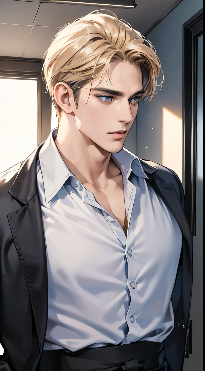 A close up of a man in a suit and tie standing in a room - SeaArt AI