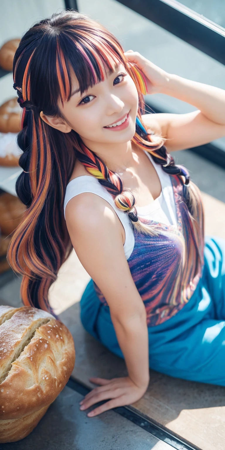 Fluid organization:1.6), 本当に野生の髪を持つ一人のbeautiful女の子, (Colorful wavy hair:1.2),( Two long braids:1.2), (Long wild hair:1.2), (Multicolored Hair: 1.9),可愛いsmile
パン屋販売スタッフ、(((Low - Angle:1.4)))、((One hand raised))、((She is wearing a colorful and pop blouse and apron.)),(;have big bread))、(((Spread your legs:1.4)))、,(((beautiful armpits:1.2)))、High resolution、Bakery、16-year-old girl、smile、Finished as in the picture、white and beautiful skin、Focus on small breasts、((beautiful５This finger))、Bakeryの制服を着ています、最high quality、High resolution、Very detailed、masterpiece、Live Shooting:2、Genuine:2、photoGenuineistic:2、very delicate and beautiful、Fine details、Textured skin、Full Shot、、(beautiful face:2)、hot pants、Putting on makeup、Perfectly balanced legs:1.5), Looking at the camera, Angle from above, (((hot pants))), High resolution、未来のBakery、Delicious bread that women will love、Looking at the camera、smile、Finished as in the picture、、(((I have a big loaf of bread)))、(((cute smile)))、((((Eat delicious bread)))))、((I love bread))、(front focus piece:1.3), 
、Cute Apron、Rainbow Apron、Bakeryの制服を着ています、明るすぎるNatural light、Shining sunlight、最high qualityのディテール, Japanese Girls,1 girl, 8K, RAW Photos, 最high quality, Ticker:1.2, Very detailedなRAWカラー写真, Professional photos, (reality, photoGenuineisticです:1.37), (Very detailedな皮膚:1.2), 超High resolutionな, (Lenz 50mm),,絶妙にFine grain,Look at the person watching,Pretty face, Just Mile:1.05),Wide Hips,Straight hair,,Light pink inner color、 white and fine skin、(Very detailedな8K cg:1.2), (hyper Genuineistic:1.35), (photoGenuineisticです:1.45), (reality:1.4), 

(背景はBakery:1.1)、Sexy upward glance, 、Very detailed、masterpiece、最high quality、Ultra-high resolution energy A、8KのHigh resolutionにより、Transparency as shown in the photo、Fine grain、Expression of gradation、Perfect anatomical figure ,hard disk、Ticker (English) 、 Nikon Z9 80mm Lens ,、明るすぎるNatural light、Shining sunlight、、Ultra slim body、Slender model figure、beautiful姿勢、, 最high quality, 8K, RAW Photos, Confused, Award-winning portraits, shy smile, shy smile, , Delicate girl,, Digital SLR, View your viewers, Frank, Sophisticated, Thin arms, Professional Lighting, Film Grain, chromatic aberration, (Fine grainと顔:1.0), Live Shooting、(((A portrait of extreme beauty)))、((Glowing Skin))、1 girl、16 year old beautiful girl from Prague、Bright expression、((Platinum Blonde Hair))、[Big blue eyes that sparkle like jewels]、Shiny skin、silky super long Straight hair、eyeliner、beautiful前髪、Hair around the eyes、最high quality、Very detailed、Film Light、Intricate details、High resolution、Very detailed))、Detailed Background、8KUHD、Digital SLR、Soft Light、high quality、Film Grain、Fujifilm XT3 、Shallow depth of field、Natural light、(((Spread your legs:1.4)))、Pieces fly、High resolution、Bakery、16-year-old girl、smile、Finished as in the picture、white and beautiful skin、Focus on small breasts、最high quality、High resolution、Very detailed、masterpiece、Live Shooting:2、、neon hair clip,masterpiece、最high quality、
One girl,Ives Girl,beautiful照明,(((Anyone can see the D logo.:9)))