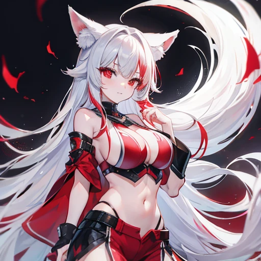 Red hair, red eyes, long hair, red fox ears, red fox tail, Z_CUP(HUGE_CHEST), on the stomach (silver hair, red eyes, long hair, white fox ears, white fox tail, G_CUP(HUGE_BREASTS),girls) 