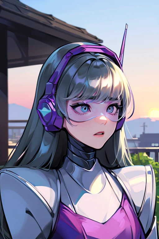 empty eyes,robotized woman ,big bust,Robot Joint ,Metal skin