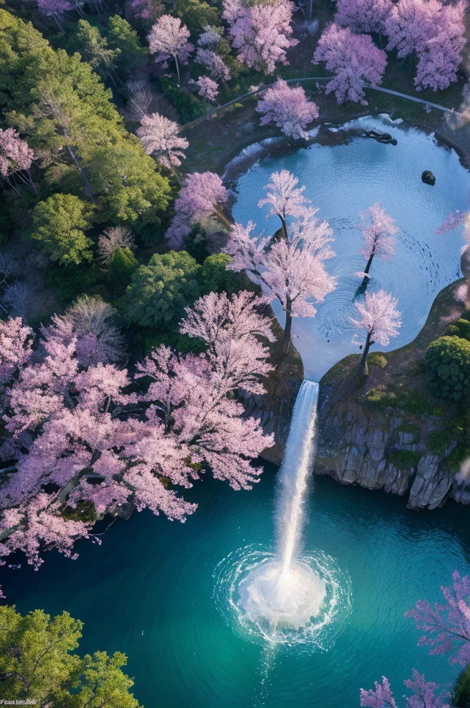 In the realm of whimsical fantasy, a majestic and translucent Whale takes to the skies, defying the very laws of nature. Its colossal form glows with a luminescent radiance, each fluid curve and wrinkle captured in exquisite detail in this high-resolution image. Cherry blossoms drift gently through the air around it, their delicate petals unfurling and cascading like rain, falling freely from the branches of ethereal trees that cling tensely to the wondrous behemoth's humongous body.
The fantasy landscape that surrounds this aerial spectacle is alive with vibrant colors, as if illuminated by