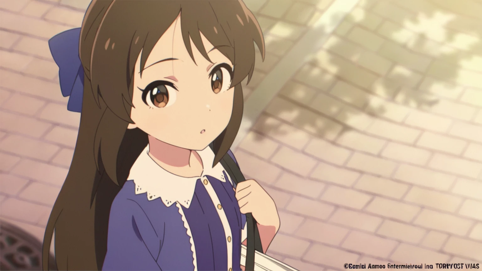 Anime girl with long brown hair and blue dress holding an umbrella, Kyoto Animation stills, Cute girl anime visuals, Nagatoro, High quality animated movie stills, Anime movie screenshots, Anime stills image, Anime stills, In anime movies, Another close-up of Iwakura, today's featured Anime stills, Anime movie stills, Kyoto Animation Style