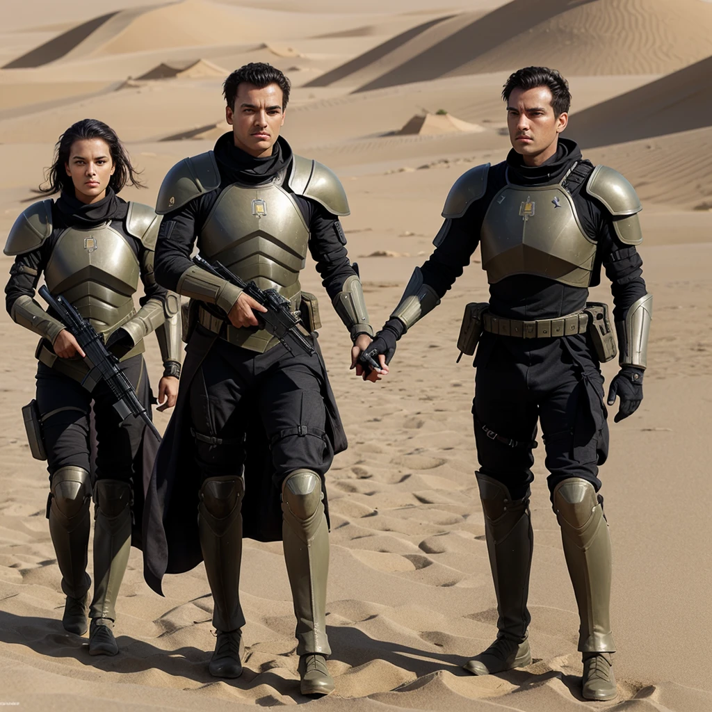 Create a futuristic army, soldier and weapon like dune 