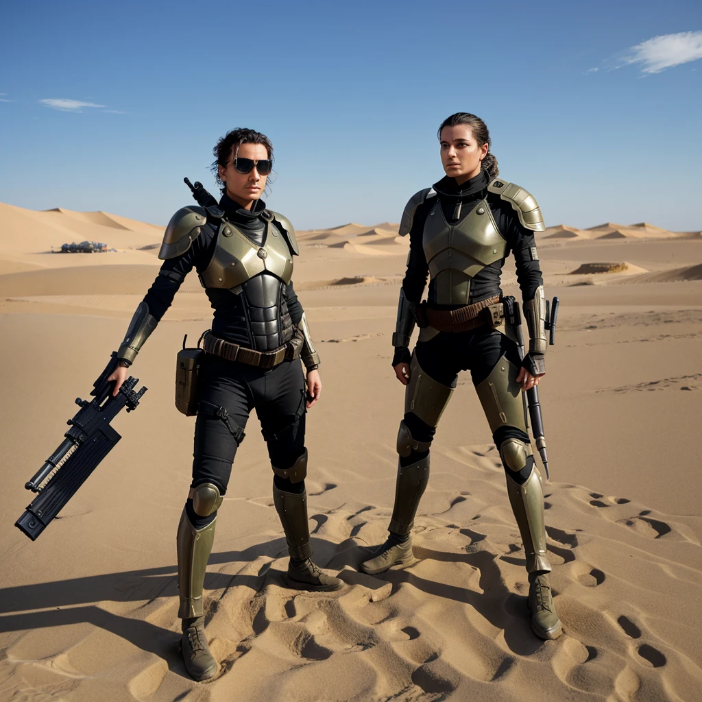 Create a futuristic army, soldier and weapon like dune 