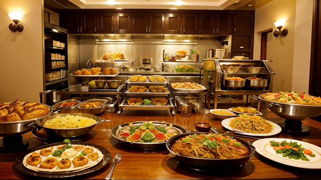 Catering services, buffet and serving to the the plates, Indian dishes like biryani, roti and curry