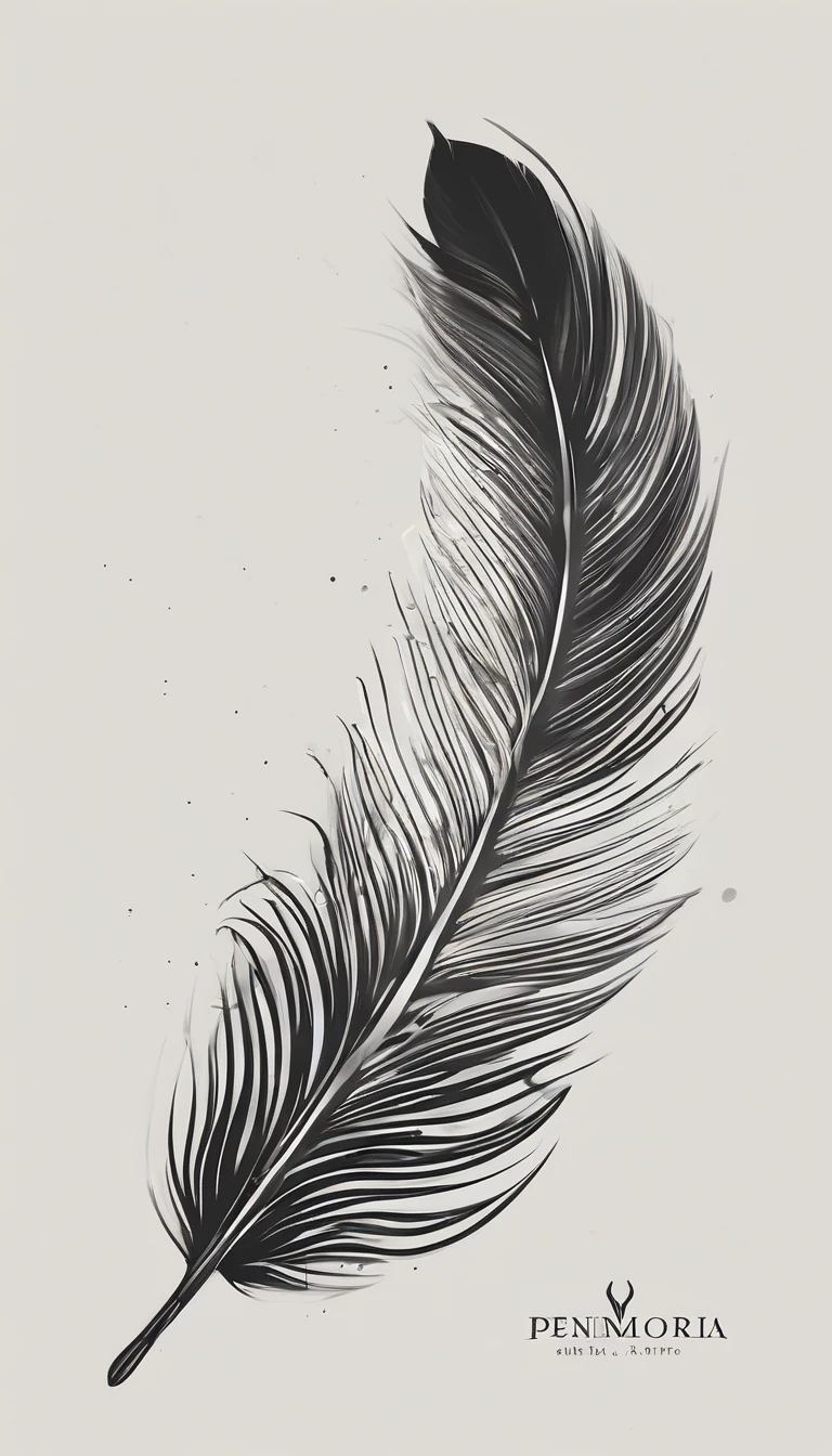 A minimal, modern, simple, cinematic logo design for the brand “Penamemoria". Create a modern, minimalistic, high-quality, logo of a dreamy. fantastic, poetic, masterpiece feather of Memories