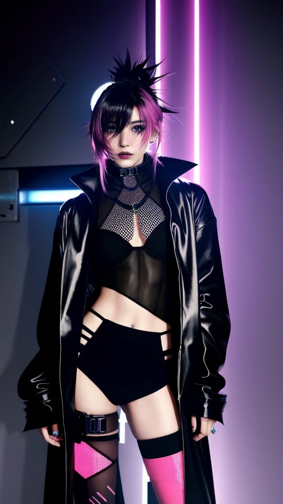 フェイスペイントをしたサイボーグのBeauty, whole body, cyber punk, Fashion Model, Beauty, Francis Bacon's painting style