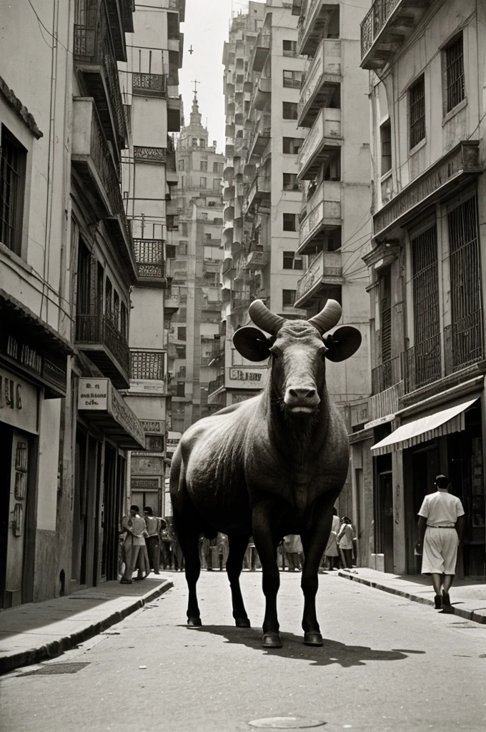 Demoño Mammón attractive in the center of a city 1955