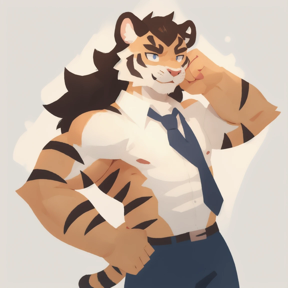 furry，White Tiger，strong，tie hair