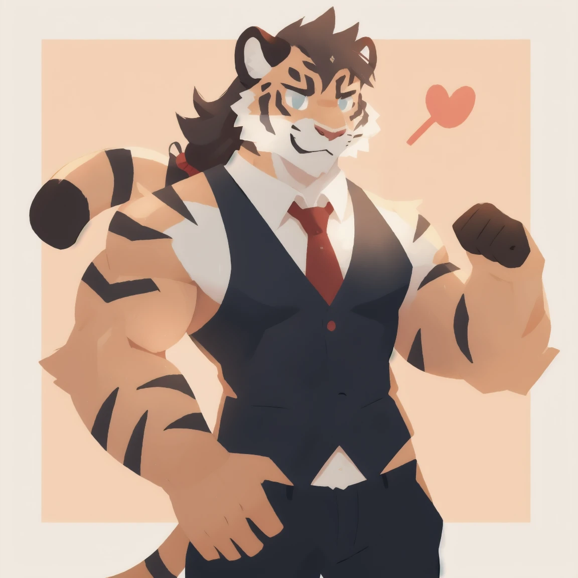 furry，White Tiger，strong，tie hair