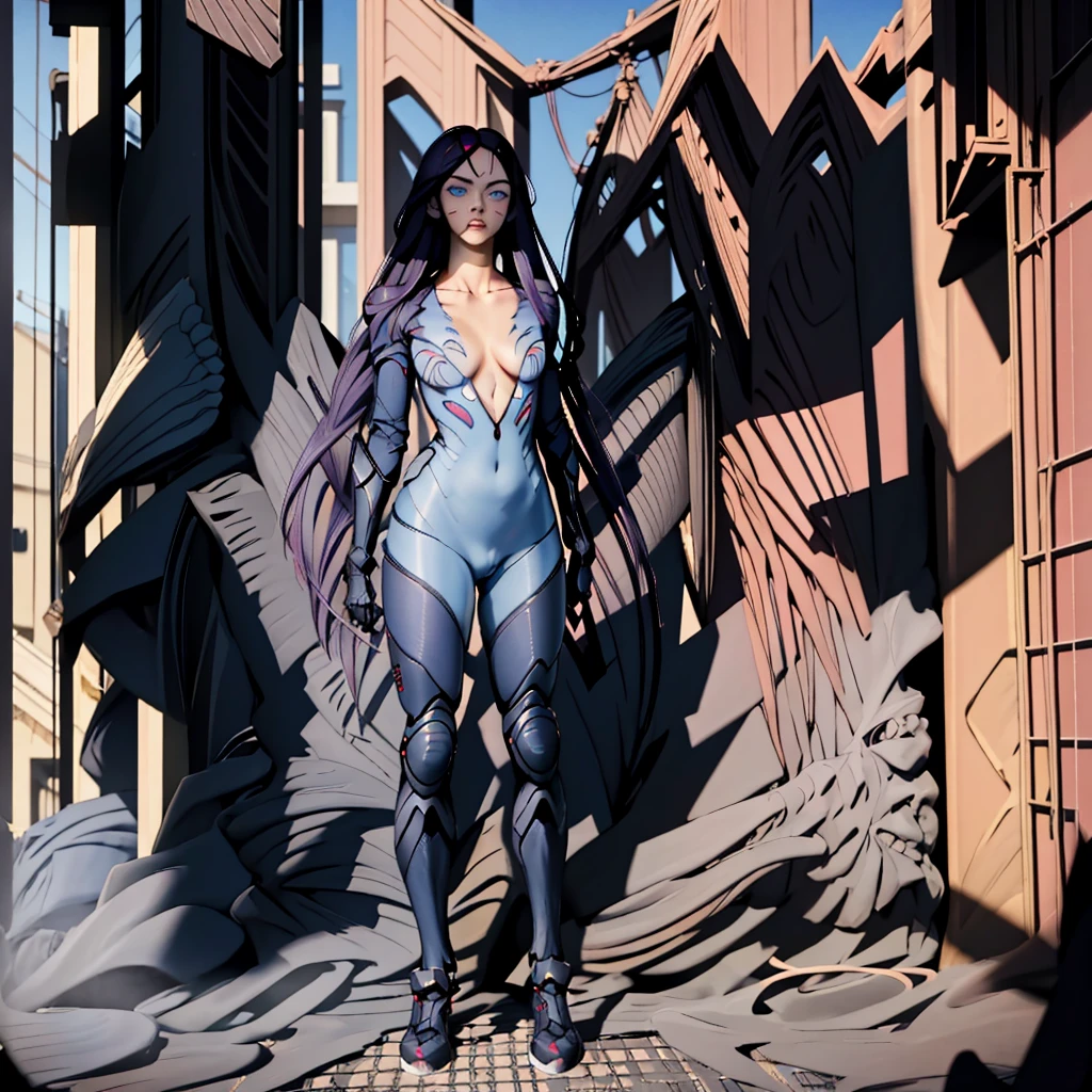 a one woman, russet hair, super long hair, blue colored eyes, big-ass.