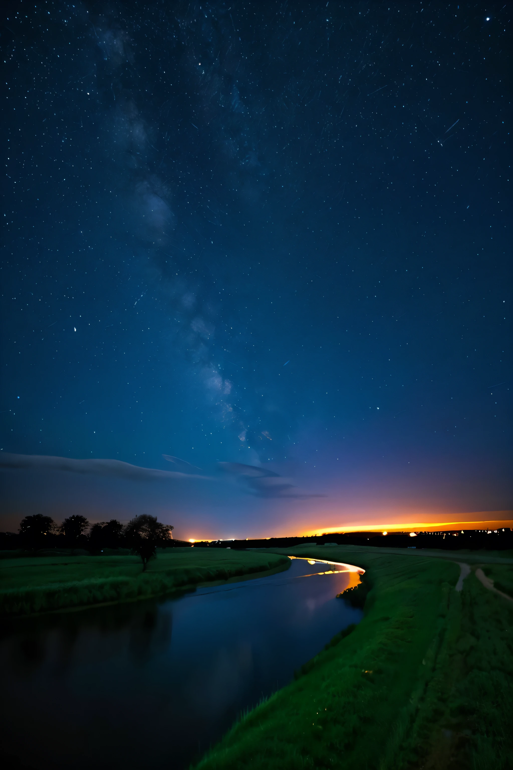 village,Night Sky,Plains,river