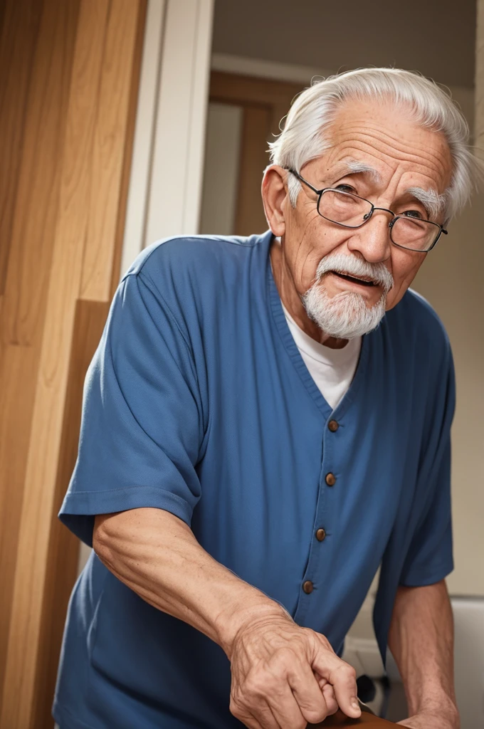 an old man who loves to say things out of turn and doesn&#39;t care about anything, He's light brown, very short semi-bald hair, old clothes and always with a smile on your face.