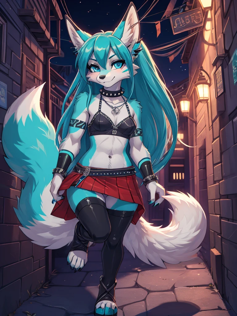 Miku Hatsune horny girl high definition, body blue hair,kitsune ears, tribal tattoo, Pretty girl, 18 year old girl, baby metal girl, short black lycra, skeleton bralette mirada sexual, on a bed, half lateral full body pose, flirtatious look, you look at your full body, visible detailed beautiful legs, fox legs, Sharp nails, Wide hips, kicking the spectator, punk add dog collar_detail:1, bondage metalero add_detail:1 punk bracelets, light on the leg tight punk skirt, galda with studs, support the esqueleto, lovely girl, flicker, sending a kiss wishing happy birthday, ears with silver earrings, intense aqua blue eyes, the best definition 4k, night life, , in a city alley for a party