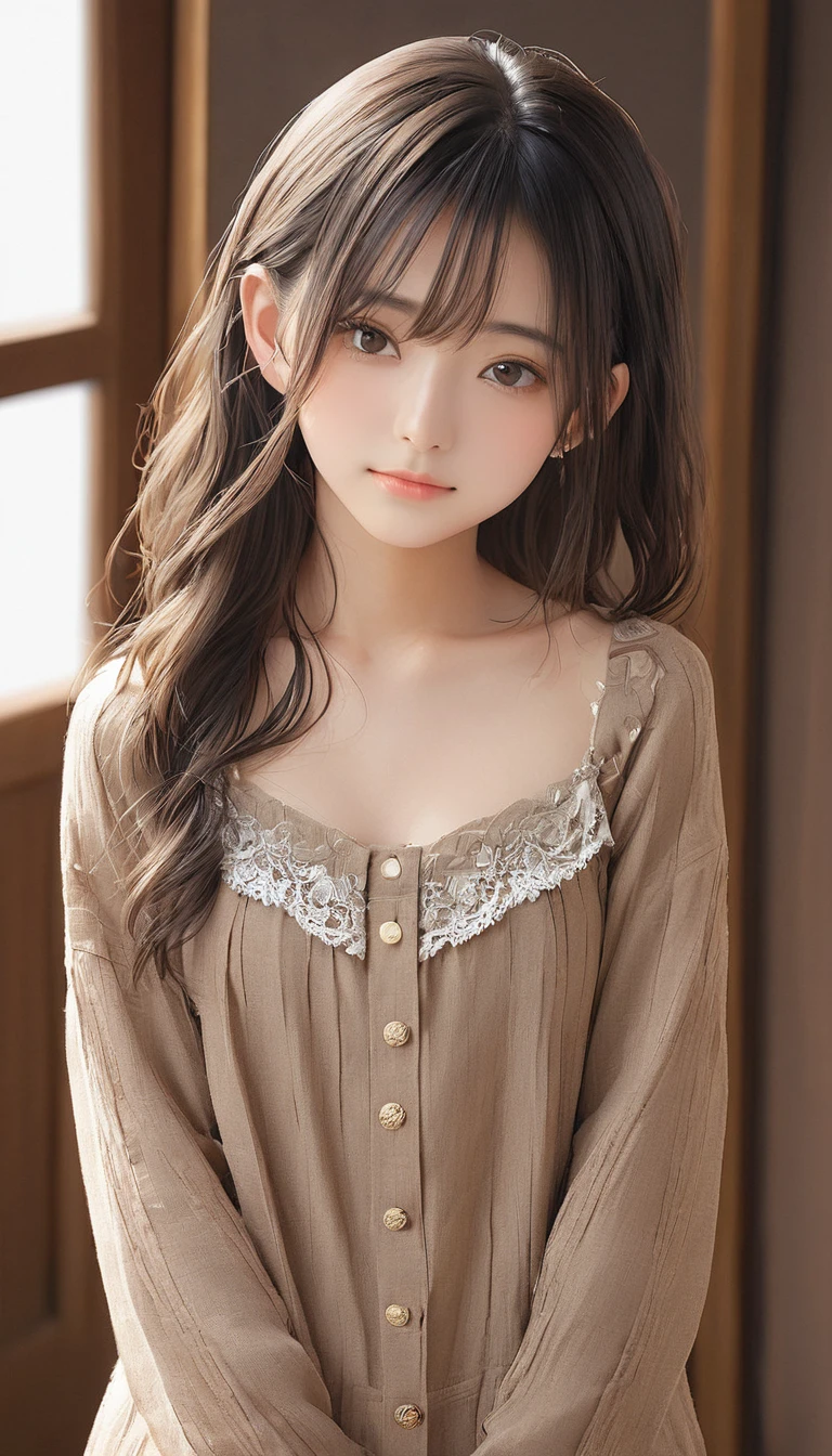 (masterpiece, Highest quality:1.2), One girl, alone,bony body、15 years old、Side lock hair