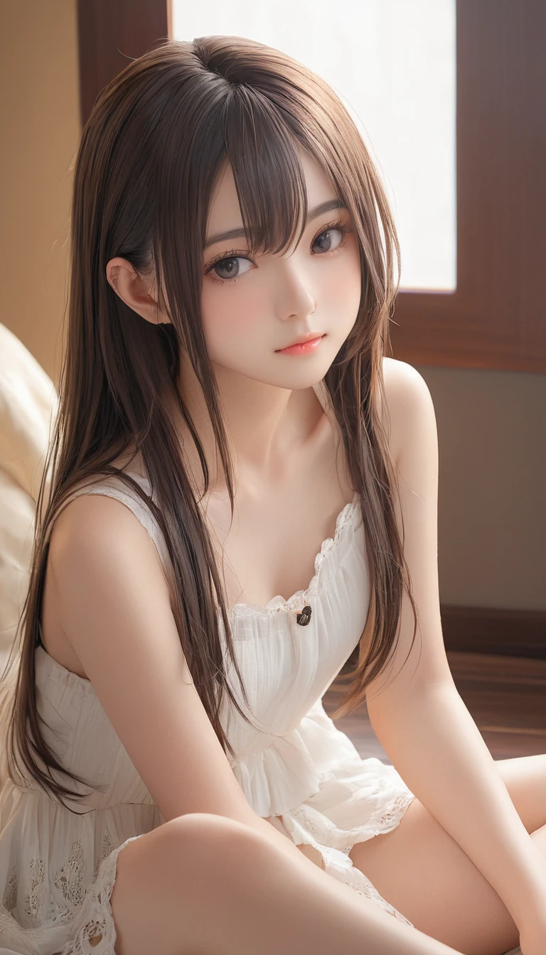 (masterpiece, Highest quality:1.2), One girl, alone,bony body、15 years old、Side lock hair