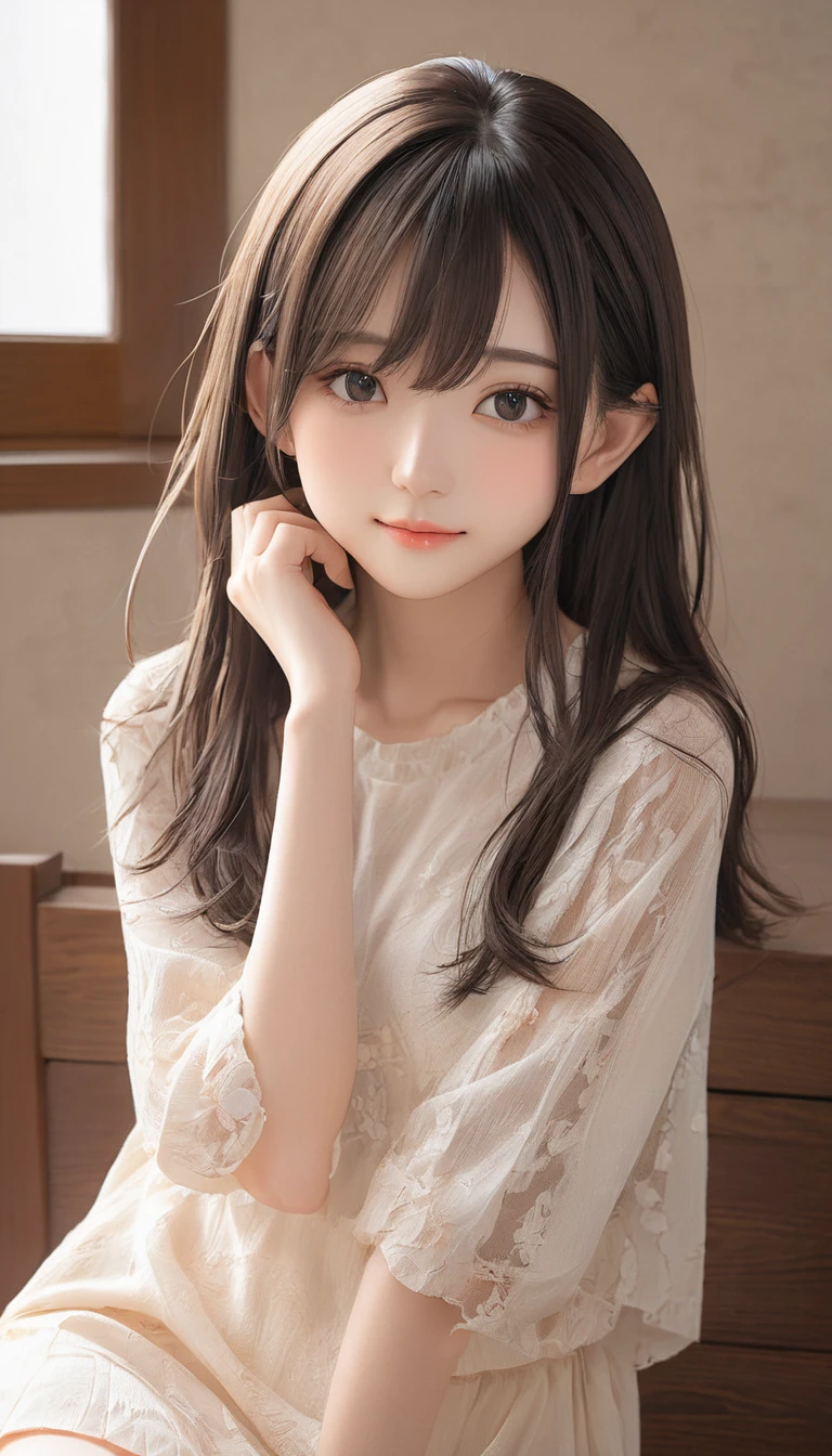 (masterpiece, Highest quality:1.2), One girl, alone,bony body、15 years old、Side lock hair