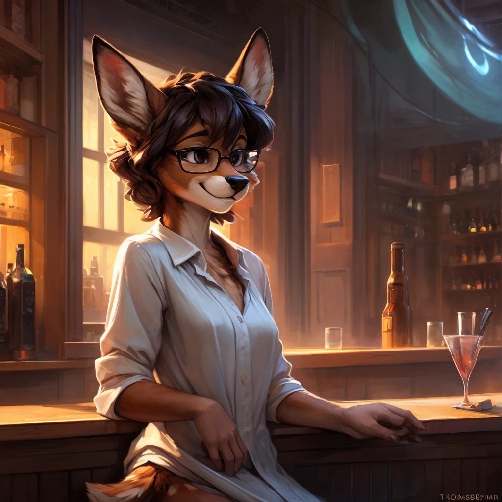 uploaded on e621, by Pixelsketcher, by Bayard Wu, by Thomas Benjamin Kennington , by Einshelm, by hioshiru and kenket, Chunie, portrait, solo anthro female deer doe, tiny featureless breasts, tiny breasts, clear dark blue, cinematic lighting, sitting on a bar counter, sitting inside at a party bar, night club background, shiny, short curly dark brown hair, shoulder length hair, wears big black nerd glasses, very very beautiful furry art, furry art, thoughtful, shiny, feminine, cute face, muzzle, fluffy chest, flawless face, Fallow deer, 1girl, Sakimichan is beautiful, Masterpiece, Wavethesallow Face, shiny, Detailed image, Detailed background, portrait, Detailed image, portrait, wears pure white wide, big blouse, shiny, realistic face, perfect anatomy, hourglass body, anthropomorphic deer, happy, very happy, small ears, huge black nerd glasses, wide happy eyes, smiles, big smile, holdind a cocktail glass, hourglass body, (furry body:1.1), anthropomorphic deer, small fluffy tail, detailed background, (cute anatomy:1.1), looks into the distance, sexy, sexy look