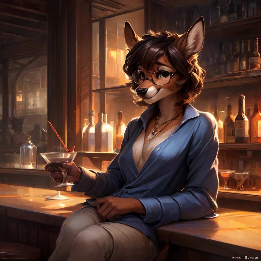 uploaded on e621, by Pixelsketcher, by Bayard Wu, by Thomas Benjamin Kennington , by Einshelm, by hioshiru and kenket, Chunie, portrait, solo anthro female deer doe, tiny featureless breasts, tiny breasts, clear dark blue, cinematic lighting, sitting on a bar counter, sitting inside at a party bar, night club background, shiny, short curly dark brown hair, shoulder length hair, wears big black nerd glasses, very very beautiful furry art, furry art, thoughtful, shiny, feminine, cute face, muzzle, fluffy chest, flawless face, Fallow deer, 1girl, Sakimichan is beautiful, Masterpiece, Wavethesallow Face, shiny, Detailed image, Detailed background, portrait, Detailed image, portrait, wears pure white wide, big blouse, shiny, realistic face, perfect anatomy, hourglass body, anthropomorphic deer, happy, very happy, small ears, huge black nerd glasses, wide happy eyes, smiles, big smile, holdind a cocktail glass, hourglass body, (furry body:1.1), anthropomorphic deer, small fluffy tail, detailed background, (cute anatomy:1.1), looks into the distance, sexy, sexy look