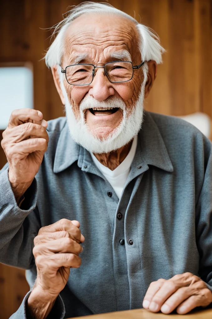 an old man who loves to say things out of turn and doesn&#39;t care about anything, He's light brown, very short semi-bald hair, old clothes and always with a smile on her face and has a magic bag that throws shit