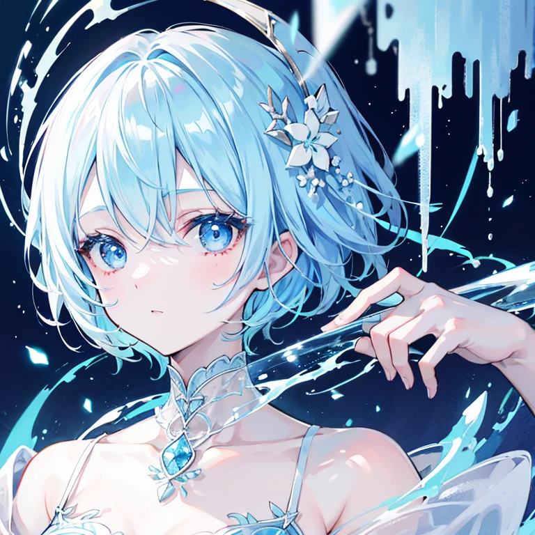 1 Girl,(white) short hair,blue eyes,, So cute,(Introverted and cute),((Small breasts)),happy,Flowers