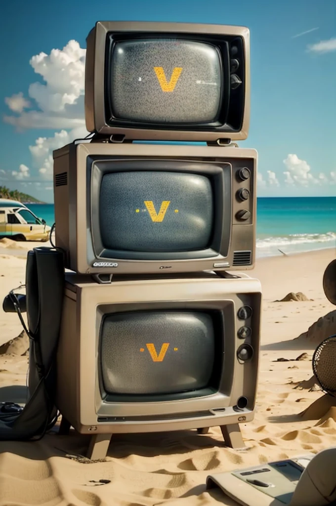 there is a television set sitting on a beach with a message on it, tv commercial, tv still frame, an old tv, retro tv, reality tv, television still, old tv, junk tv, retro ad, on the sand, lowres, album art, crt television, television show, tv program, televisions, ad image, video still, tv!