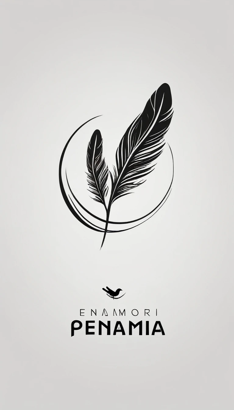 A minimal, modern, simple, cinematic logo design for the brand “Penamemoria". Create a modern, minimalistic, high-quality, logo of a feather-bird
