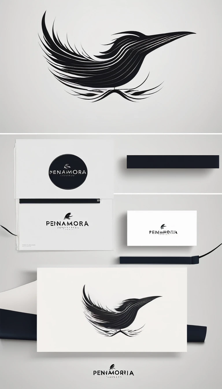 A minimal, modern, simple, cinematic logo design for the brand “Penamemoria". Create a modern, minimalistic, high-quality, logo of a feather-bird
