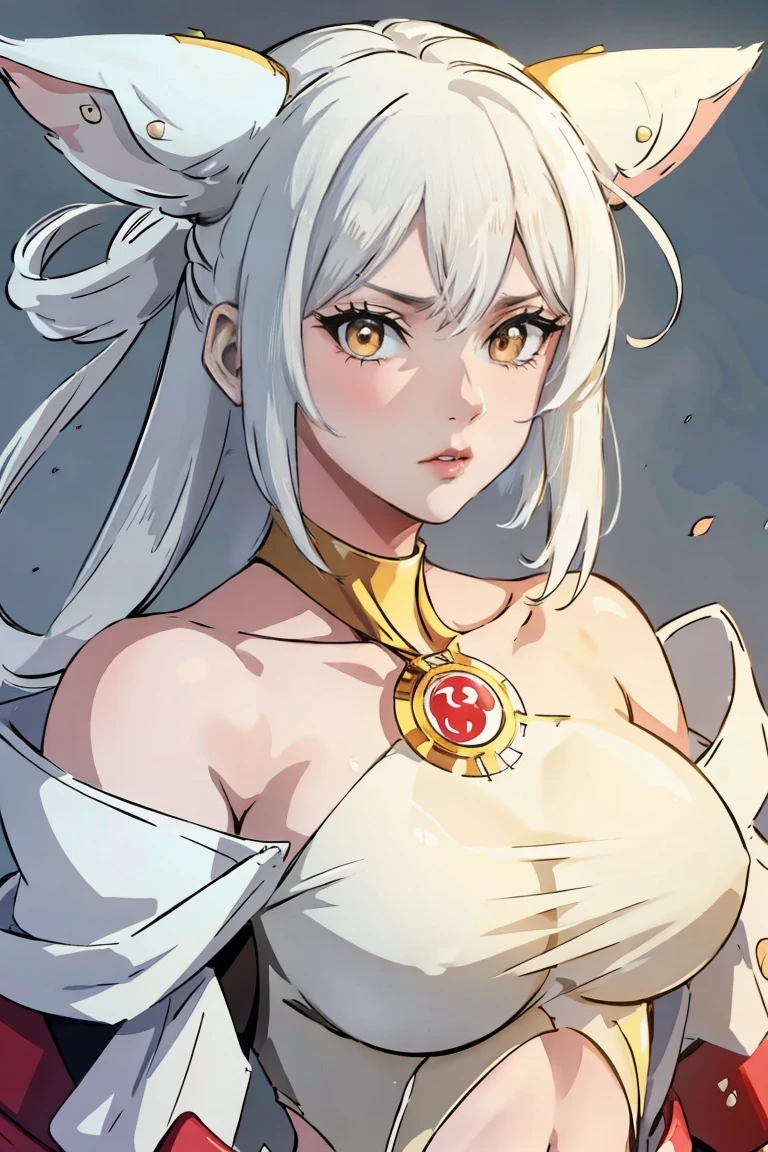 1 girl, White hair, yellow eyes, portrait, realistic, towel, (hit), Side lighting, wallpaper, NFV, White hair, yellow eyes, (animal ears|red horn:0.85),navel,(masterpiece,Best quality:1.5),fiction, Raw photo, best photo, best photo quality, 8K quality, 8k ultra, bright skin, (Bright eyes), detailed eyes, beautiful hair