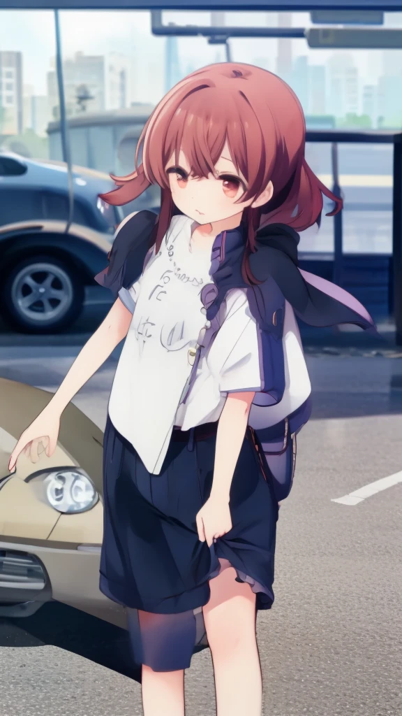 ((Highest quality)), ((masterpiece)), (detailed), Lovers standing in front of a small wagon-type car, such as a Volkswagen、2 people、Boy and Girl、drive、Vision、Side Angle