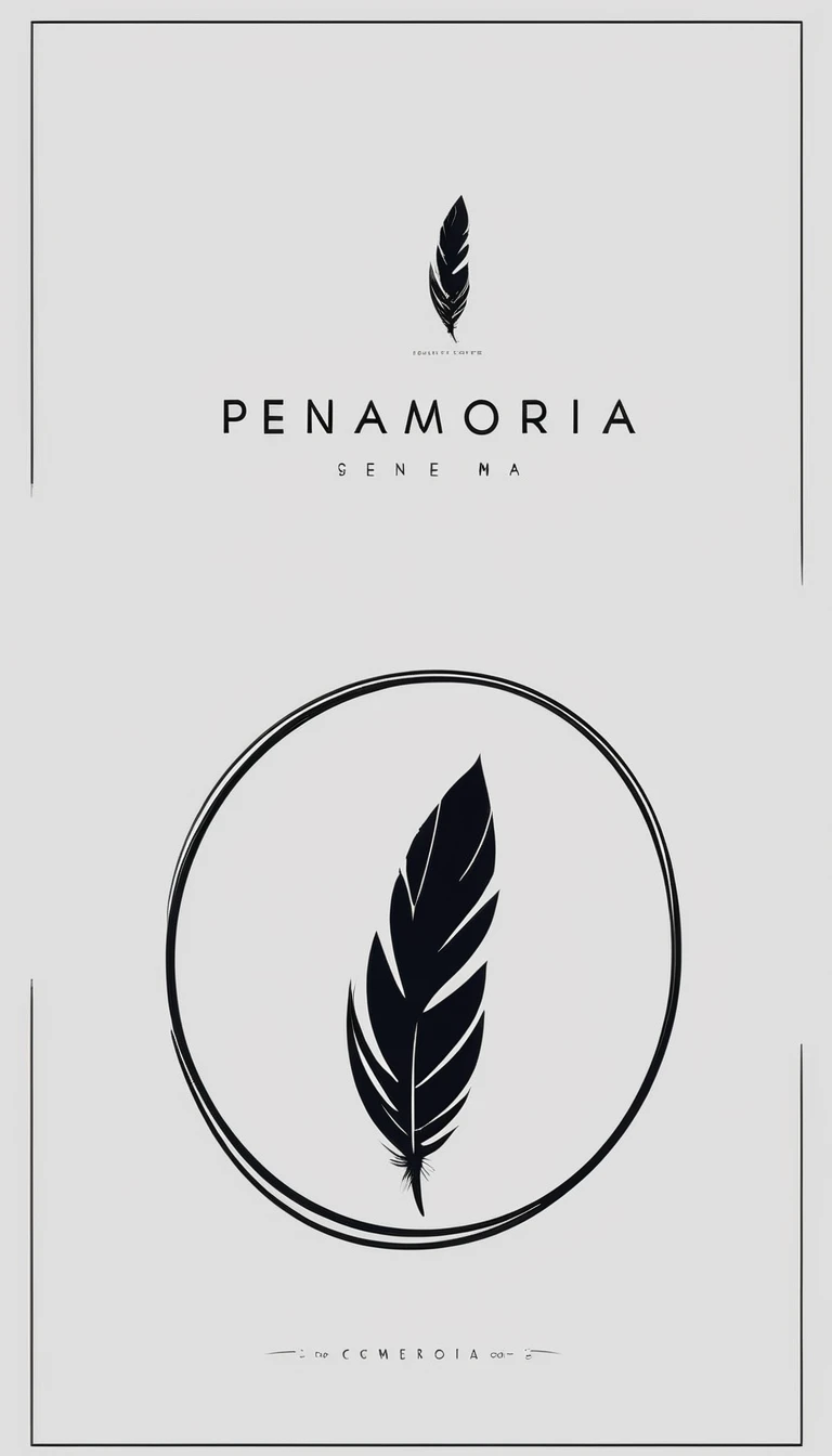 A minimal, modern, simple, cinematic logo design for the brand “Penamemoria". Create a modern, minimalistic, high-quality, logo of a boy-feather