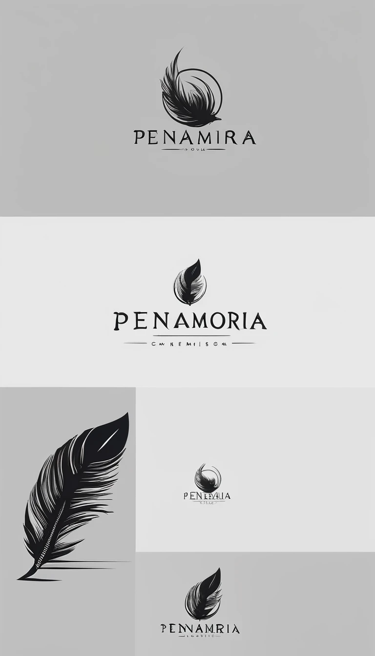 A minimal, modern, simple, cinematic logo design for the brand “Penamemoria". Create a modern, minimalistic, high-quality, logo of a boy-feather
