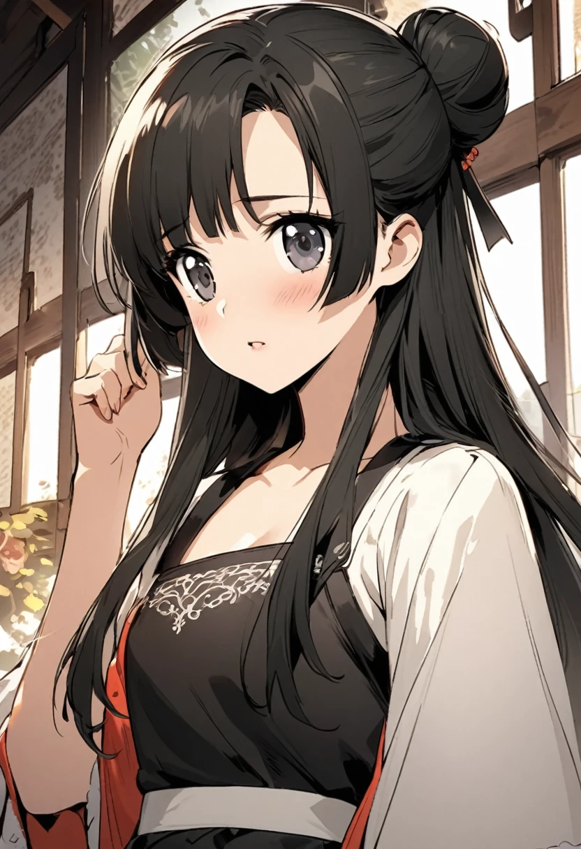 Period drama manga style A -yeld su beautiful Chinese girl with black hair in a bun cut She's lying on a Chinese floral bed with her arms outstretched Wearing a royal pink super shiny long sleeve Chinese dress, she cries as a tentacle penis for excretion is thrust into her pussy