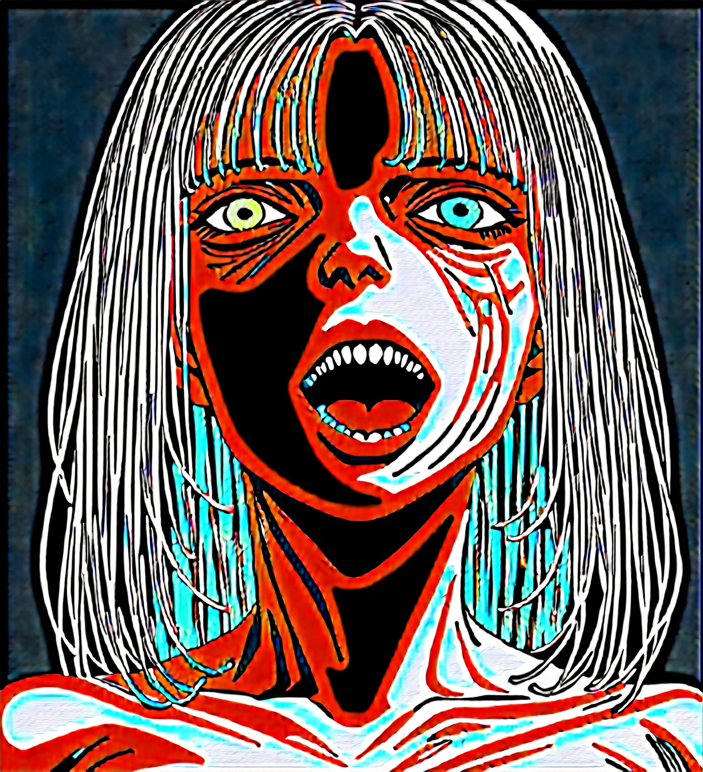 ((NSFW)), (((erotic horror)), ((full body view, anatomical horror, sexual horror, anatomical monstrosity:1.2)), score_9, score_8_up, score_7_up, score_6_up,Madness,1girl, ((undead breasts, nipples)), solo,looking at viewer,open mouth,bangs,yellow eyes,teeth,tears,eyelashes,glowing,heterochromia,portrait,light particles,close-up,eye focus