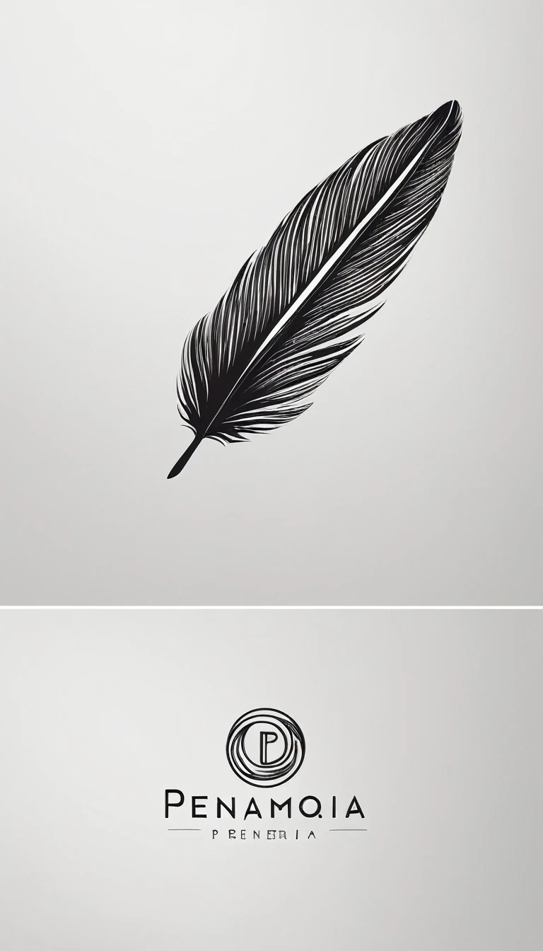 A minimal, modern, simple, cinematic logo design for the brand “Penamemoria". Create a modern, minimalistic, high-quality, logo of a bird feather