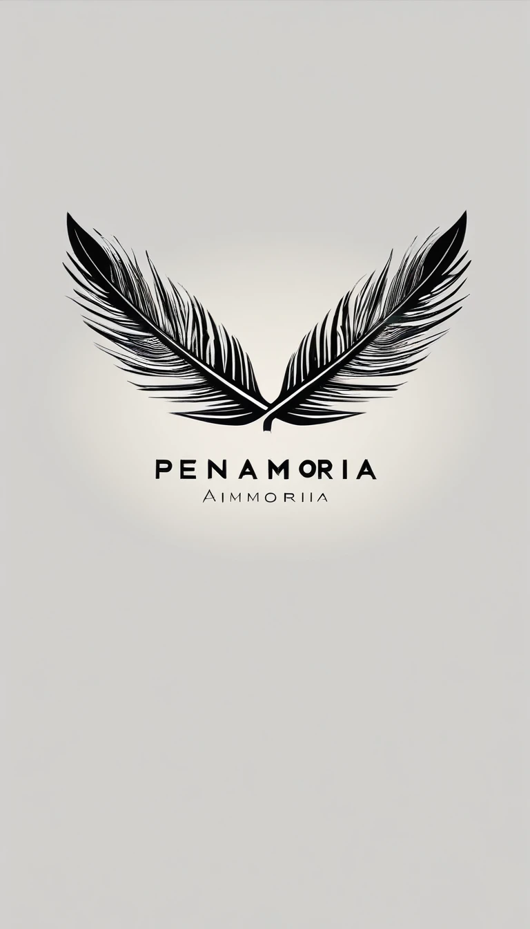 A minimal, modern, simple, cinematic logo design for the brand “Penamemoria". Create a modern, minimalistic, high-quality, logo of a bird feather
