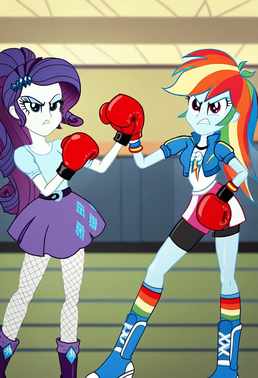 Eqg angry rainbow dash at a school in in fishnet tights boxing rarity