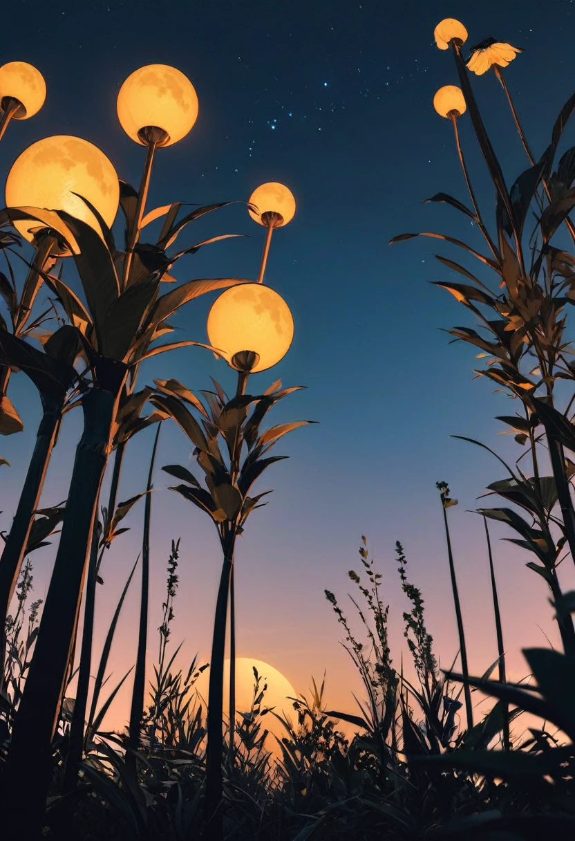 tall plantsがあり、There are two yellow flowers on it., Portrait by Elizabeth Dulac, Unsplash, land art, Hold the moon over a stick, Moon in the background, Big moon on the right, The moon is out, tall plants, Moon in the background, big Moon in the background, Tall Flowers, The moon rises, Moon in the background, (Moon in the background)