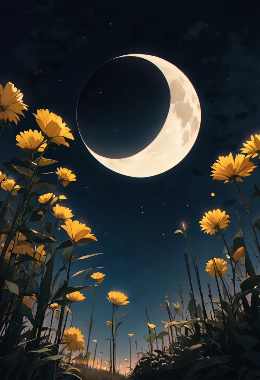 tall plantsがあり、There are two yellow flowers on it., Portrait by Elizabeth Dulac, Unsplash, land art, Hold the moon over a stick, Moon in the background, Big moon on the right, The moon is out, tall plants, Moon in the background, big Moon in the background, Tall Flowers, The moon rises, Moon in the background, (Moon in the background)