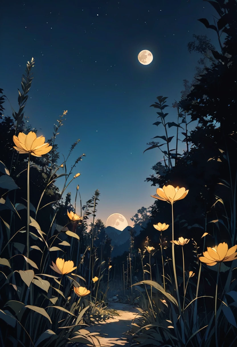 tall plantsがあり、There are two yellow flowers on it., Portrait by Elizabeth Dulac, Unsplash, land art, Hold the moon over a stick, Moon in the background, Big moon on the right, The moon is out, tall plants, Moon in the background, big Moon in the background, Tall Flowers, The moon rises, Moon in the background, (Moon in the background)
