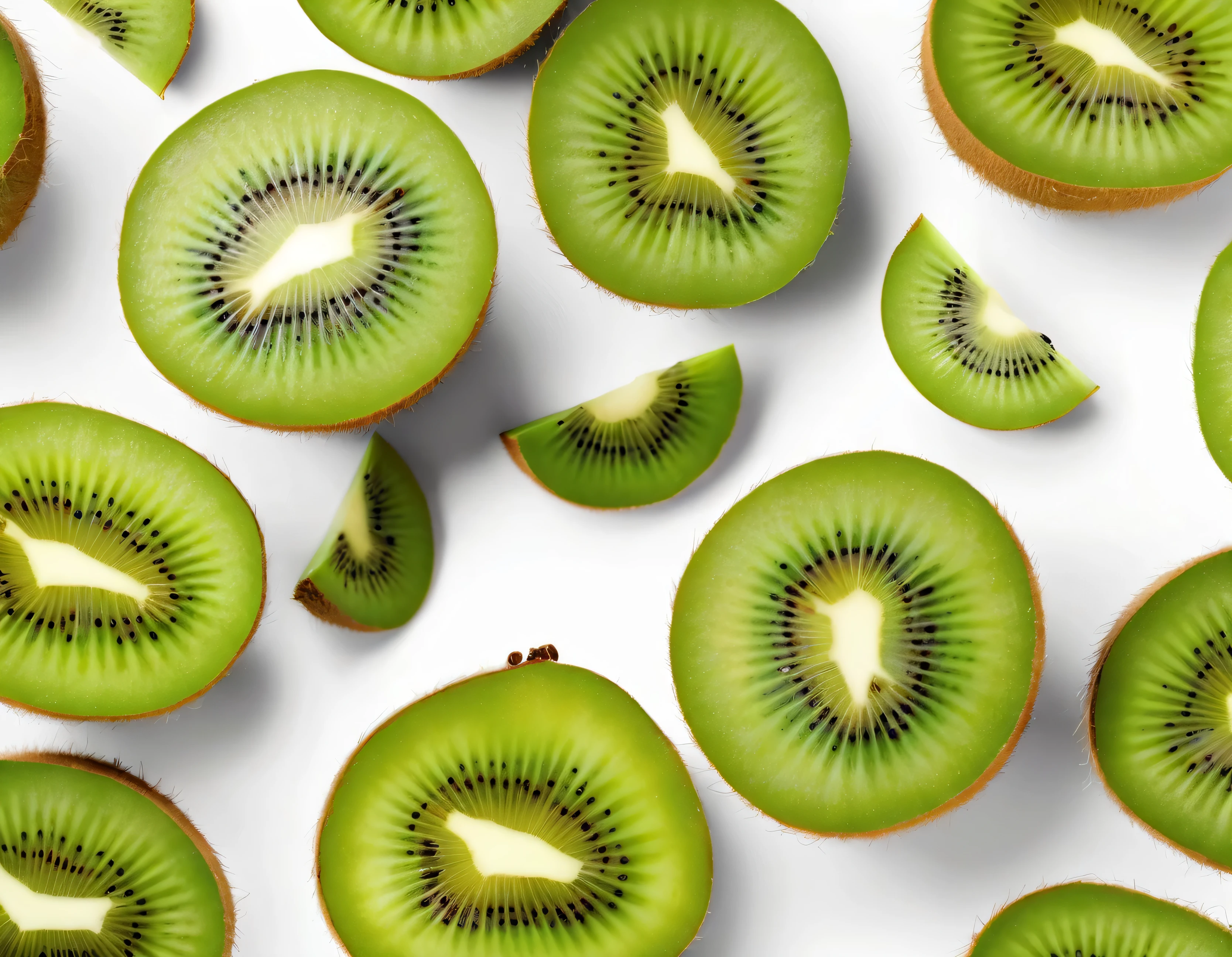 Kiwi fruit cut in half is placed on the side, on a white background, white abstract background, kiwi fruit theme on the side of the background, to be used as a striped banner banner