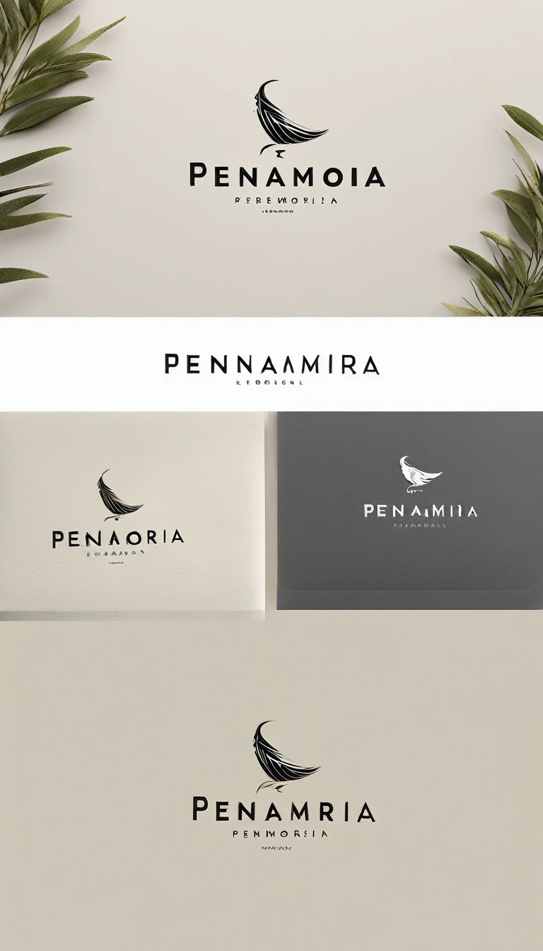 A minimal, modern, simple, cinematic logo design for the brand “Penamemoria". Create a modern, minimalistic, high-quality, logo of a feather-bird