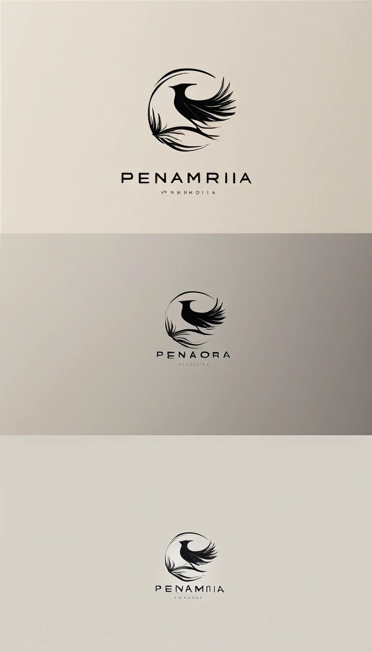 A minimal, modern, simple, cinematic logo design for the brand “Penamemoria". Create a modern, minimalistic, high-quality, logo of a feather-bird