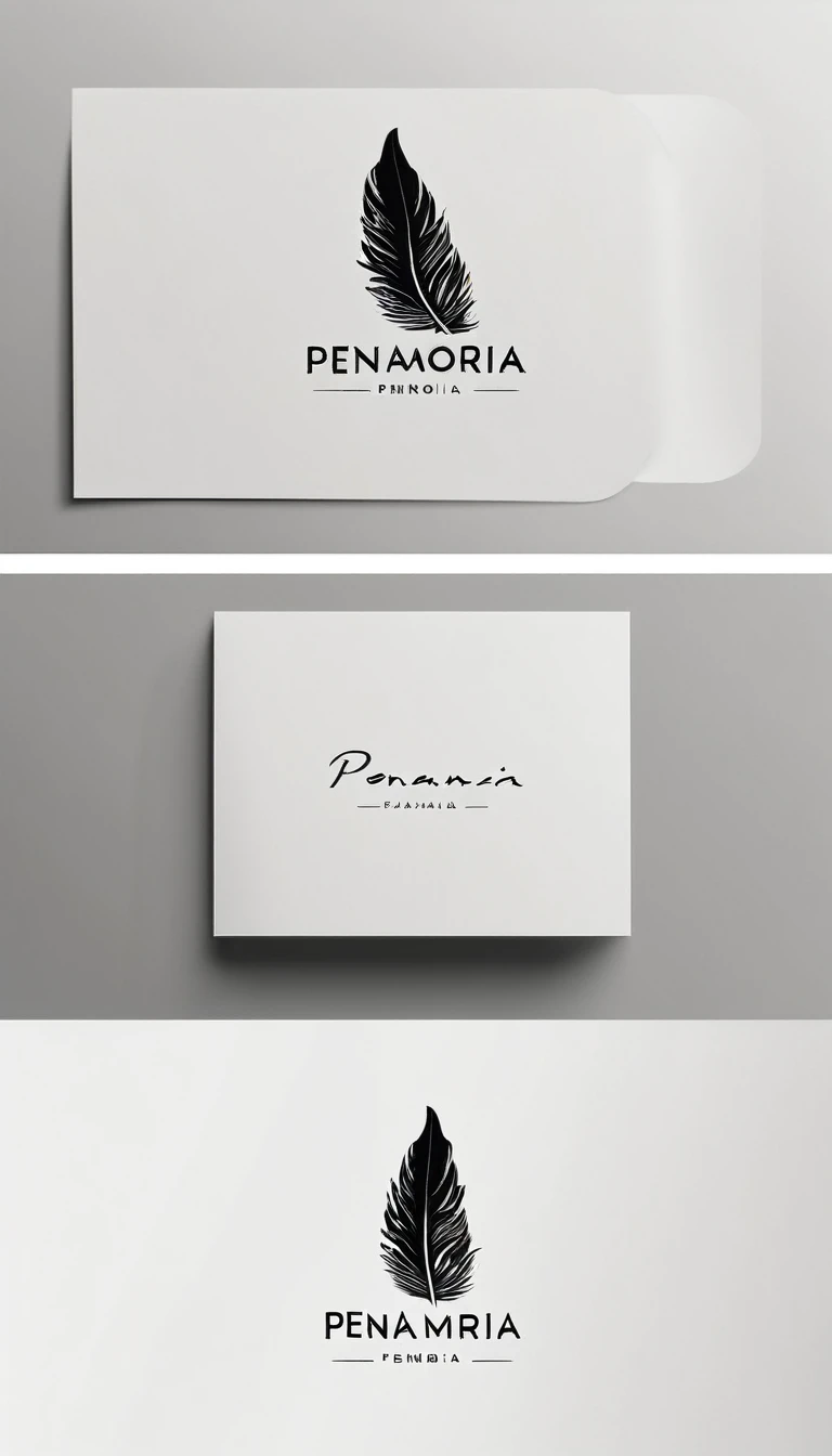 A minimal, modern, simple, cinematic logo design for the brand “Penamemoria". Create a modern, minimalistic, high-quality, logo of a memory feather. The logo must be convey a sense of dreams, stories, memories, music and imagination.