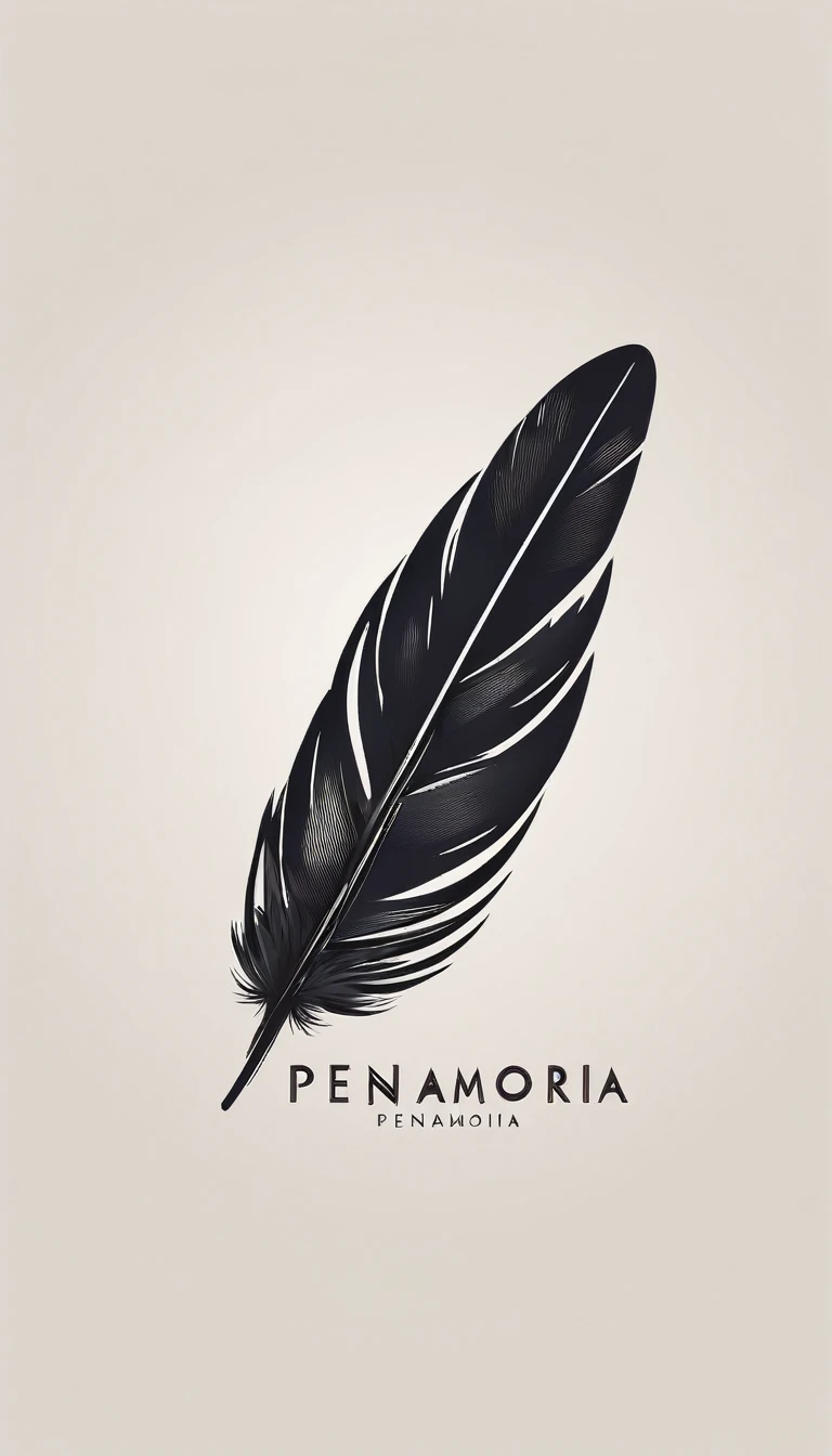 A minimal, modern, simple, cinematic logo design for the brand “Penamemoria". Create a modern, minimalistic, high-quality, logo of a memory feather. The logo must be convey a sense of dreams, stories, memories, music and imagination.