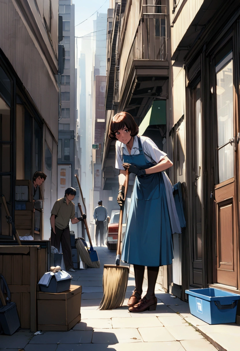 broom、Dustpan、Human-like、In 1978、New York, USA、、Cleaning scene、Cleaning box