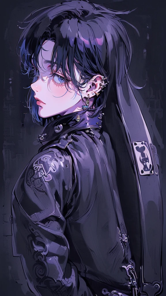 (4K workasterpiece artwork、(maximum quality)、((black backgroundsmasculine Korean、adult male、((Adult aged 50))、((Adult guy type))、((Leather jeans style))、((Face similar to Hyunjin))、Nice Men、Cao Cao、((Wild Features))、((Screaming expression))、((Long sleeve long pants style))、((smaller face))、Fine body、(((shorth hair)))、((filmed from a side angle))、((perfil))、((Turn the body to the side))、((Shot alone))、((Photography Only))、professional photos、((He's in front of the viewer))、((monochrome photography))、((upper body photography))、((Wear lots of piercings))、((Piercing na boca))、((icon photo))、((Sick Boyine Boys))、((tatoo))、((My picture))、((Bad boy pose))